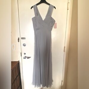 Dessy Collection Chifon Off the Shoulder Platinum Gown Size 12R